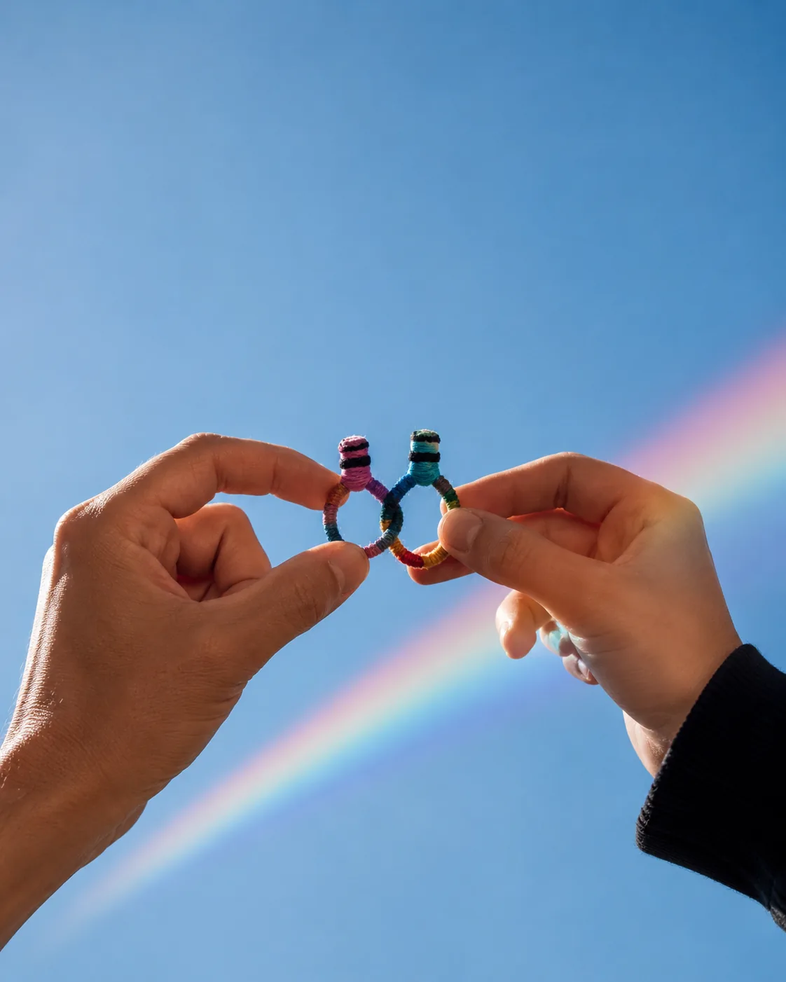 Figurines reliées, tournées vers le ciel