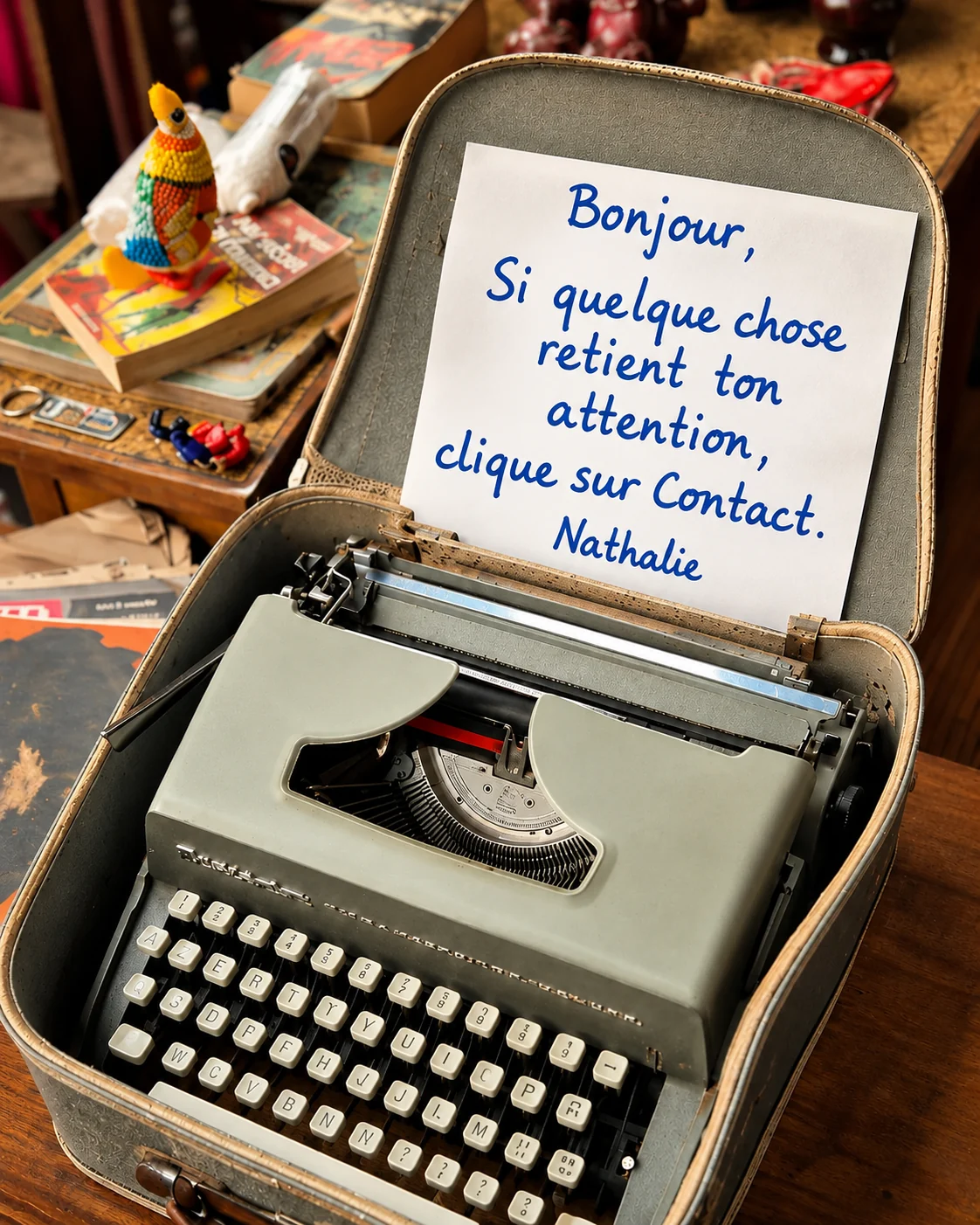 Machine à écrire vintage avec message de contact Nath Lab