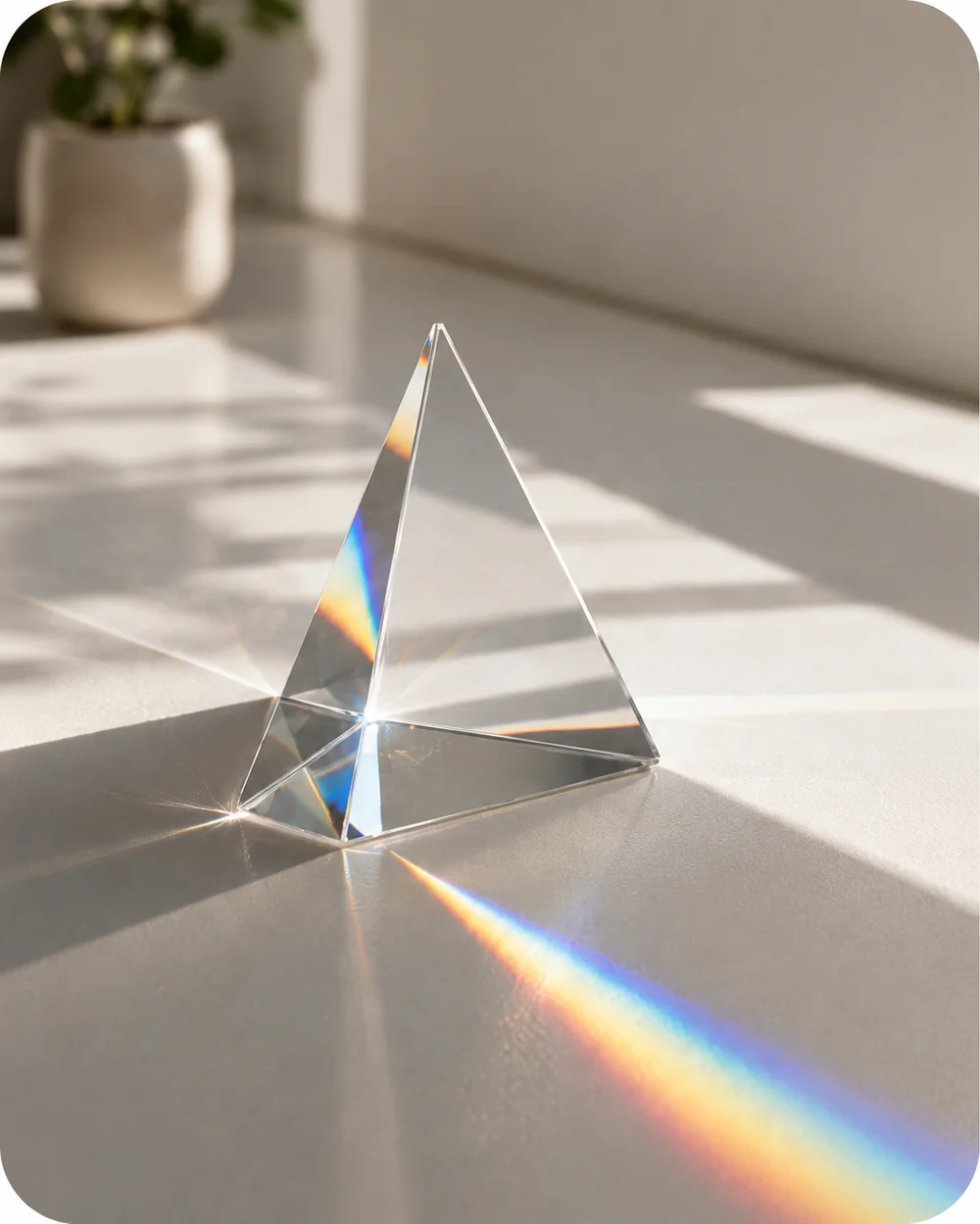 Un prisme décompose la lumière en arc-en-ciel